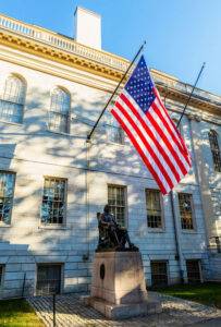 college building flying u.s. flag