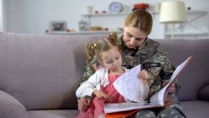 military mom reading to her daughter