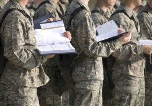 military students studying outside