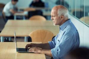 military vet at computer