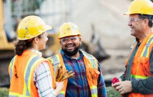 construction workers laughing on the job