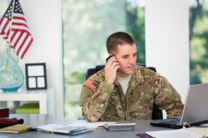 soldier taking phone call