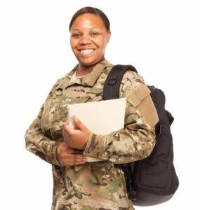 female soldier off to college