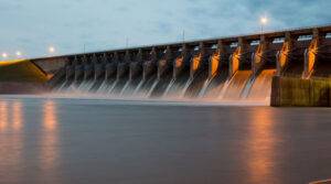 keystone dam at twilight