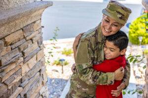 mother and son hugging