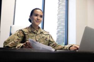 reservist at desk