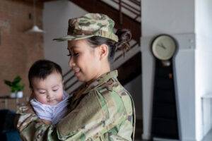 reservist with healthy baby at home