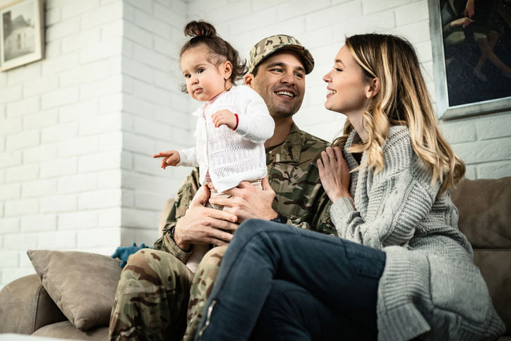 soldier at home with his family