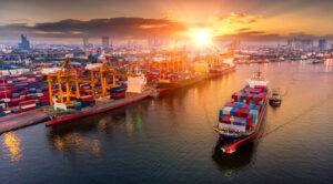 container cargo ship at port