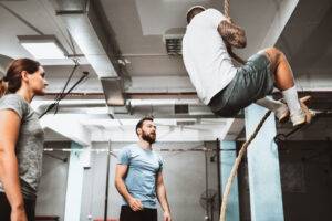 couple watching climbing demonstration