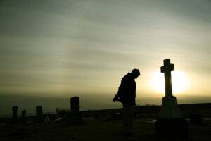 mourning at the graveyard