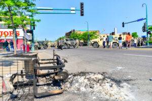 protest and riot damage in streets