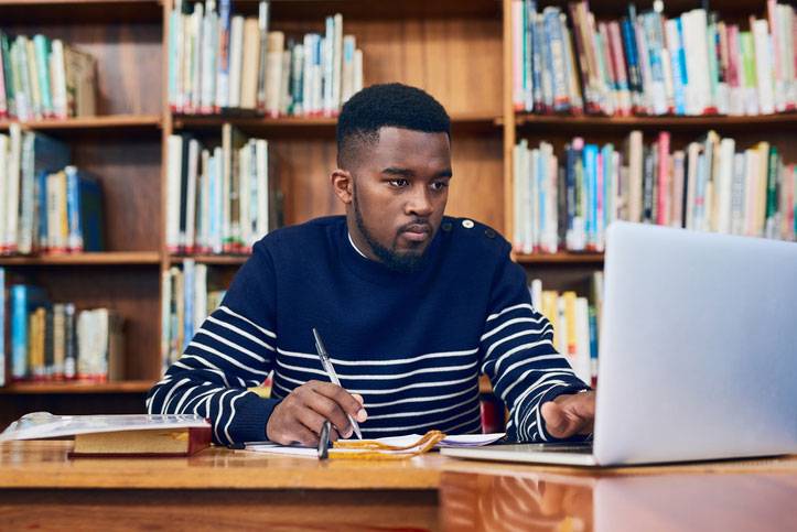 studying in the library