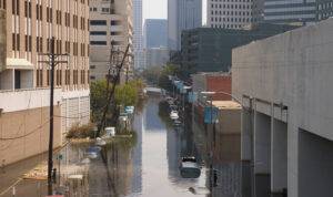 sunken cars after flood in city