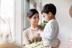 mom and son talking