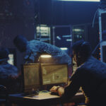 Soldier working on a computer