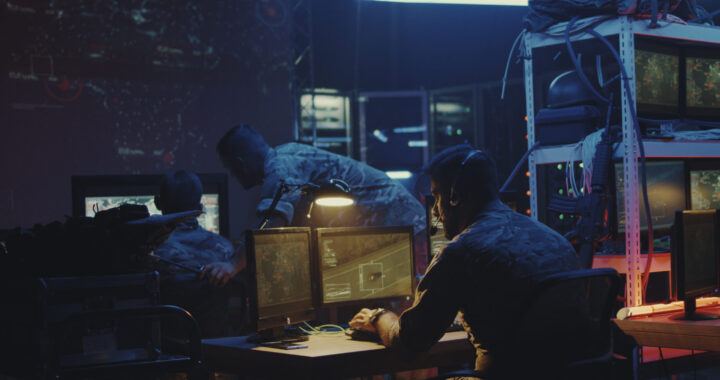 Soldier working on a computer