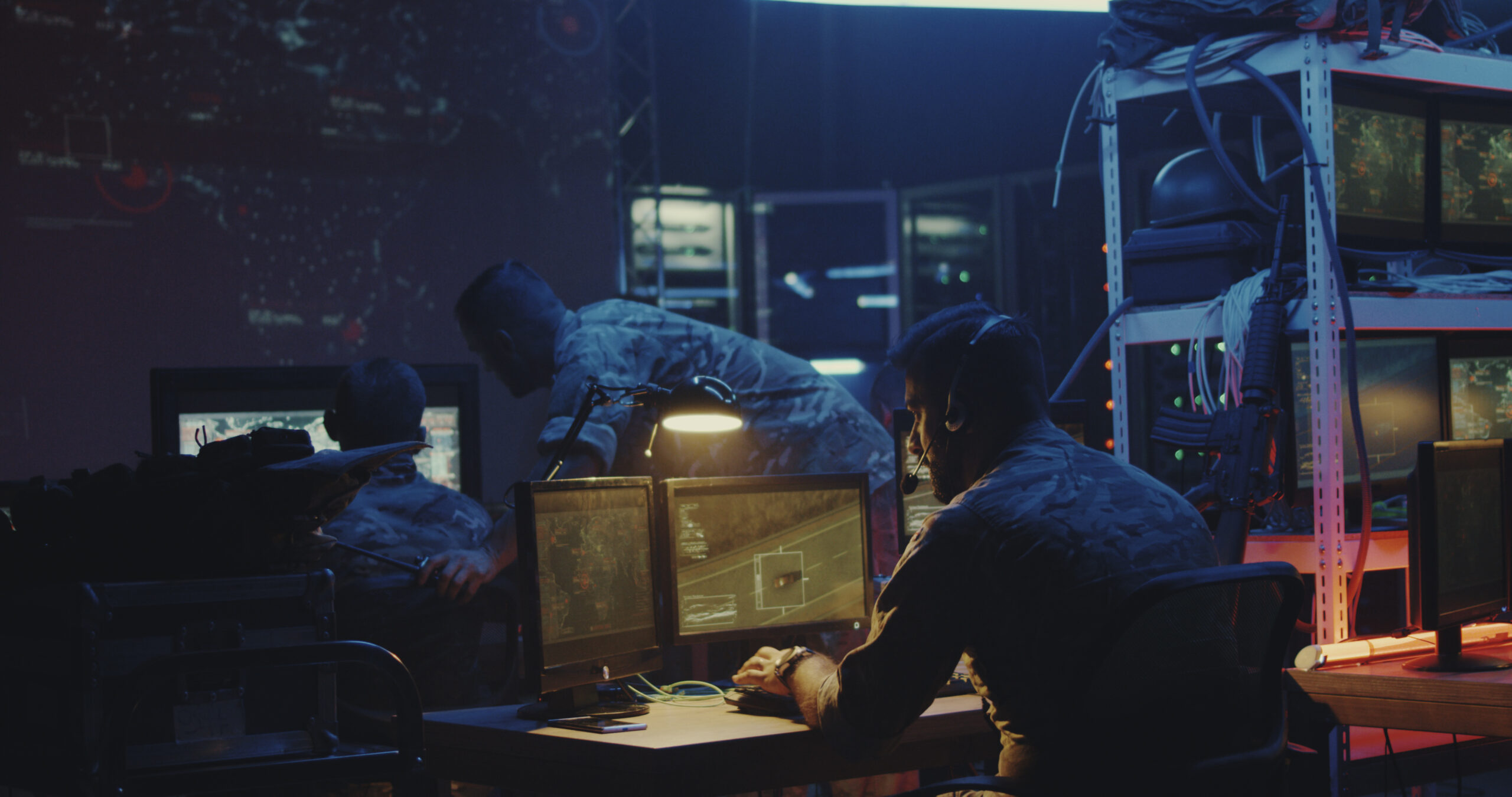 Soldier working on a computer