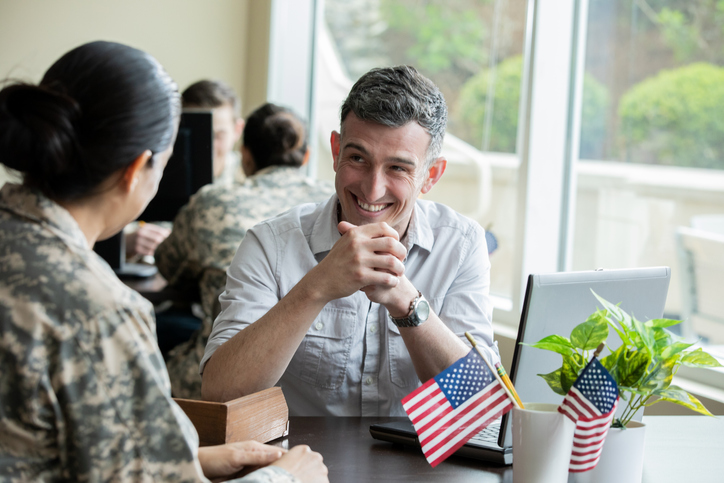 Military Veteran speaking with an officer