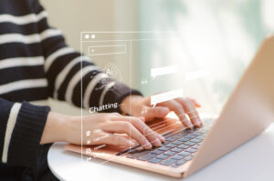 woman using laptop at home